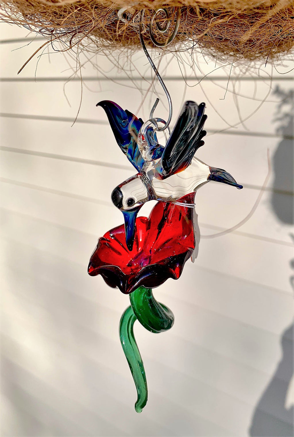 Hummingbird and Flower Sun-Catcher Ornament Hummingbird Decorations Suncatcher for Window Hanging Glass Figurine Bird