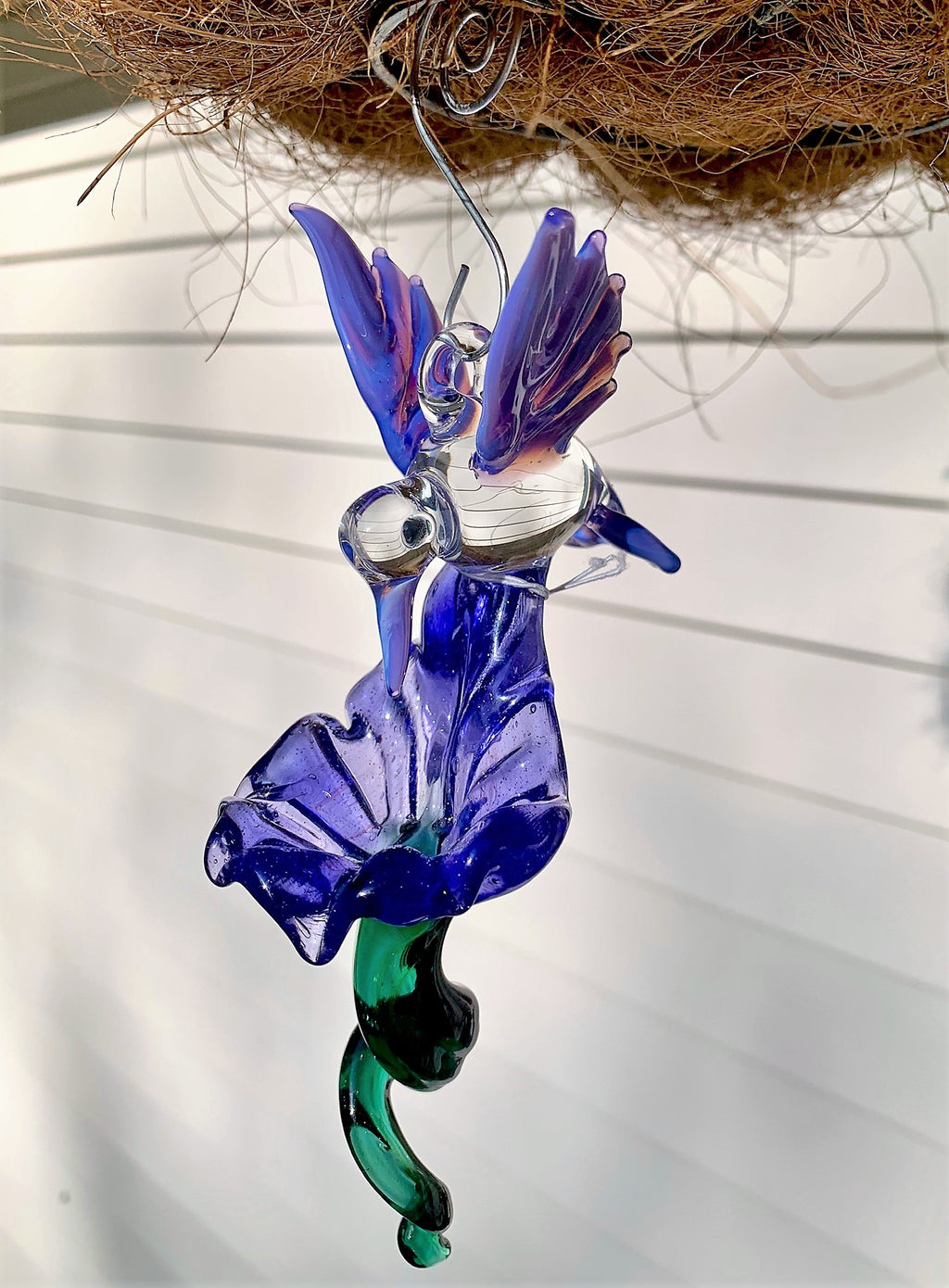 Hummingbird and Flower Sun-Catcher Ornament Hummingbird Decorations Suncatcher for Window Hanging Glass Figurine Bird