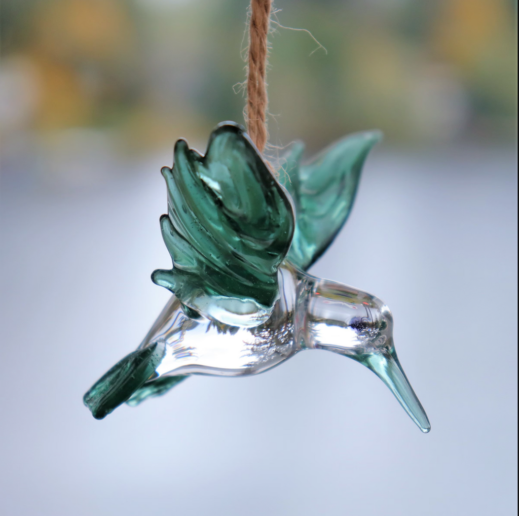 Glass Hummingbird Ornament in a Nest Gift Box