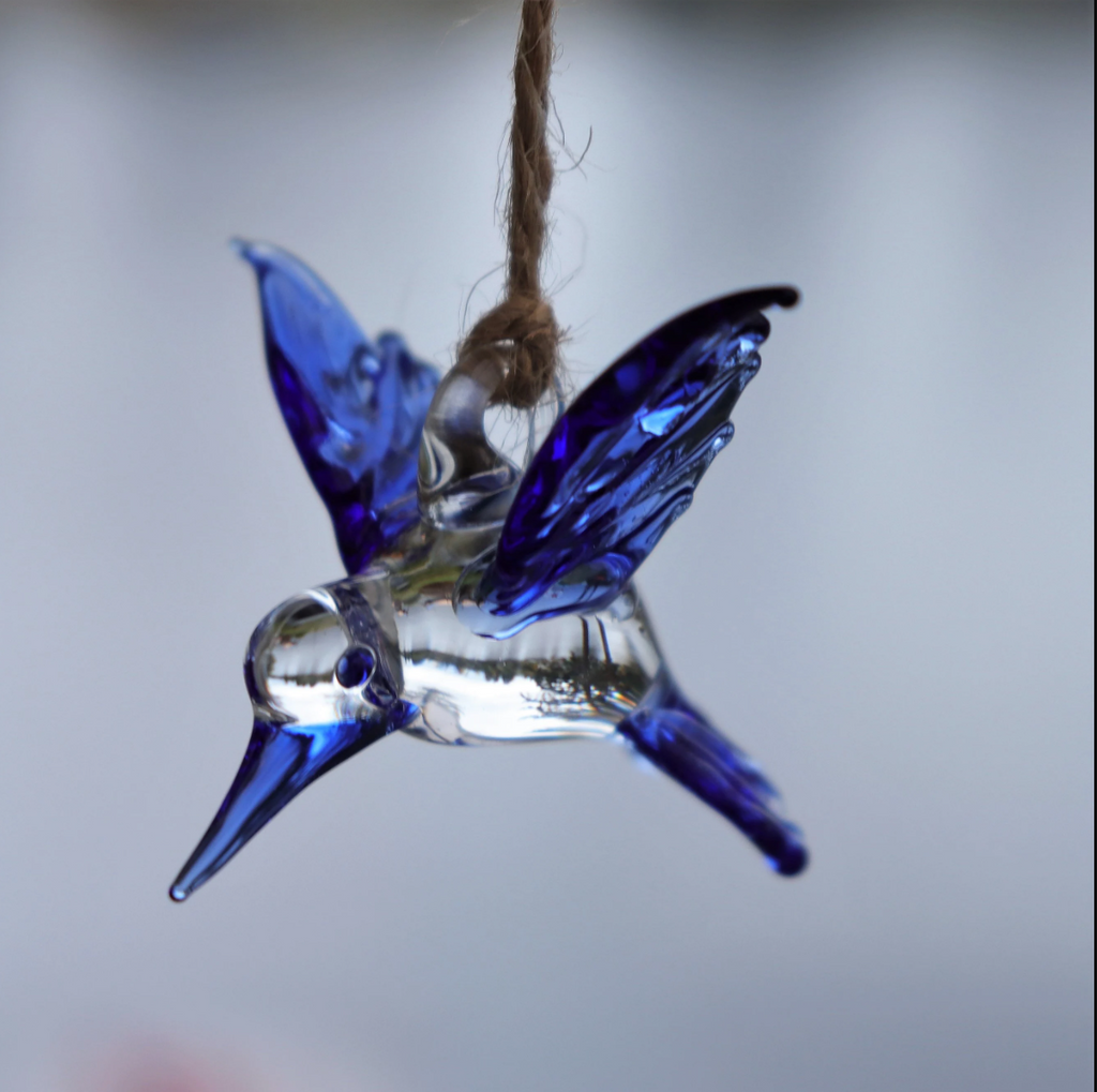 Glass Hummingbird Ornament in a Nest Gift Box