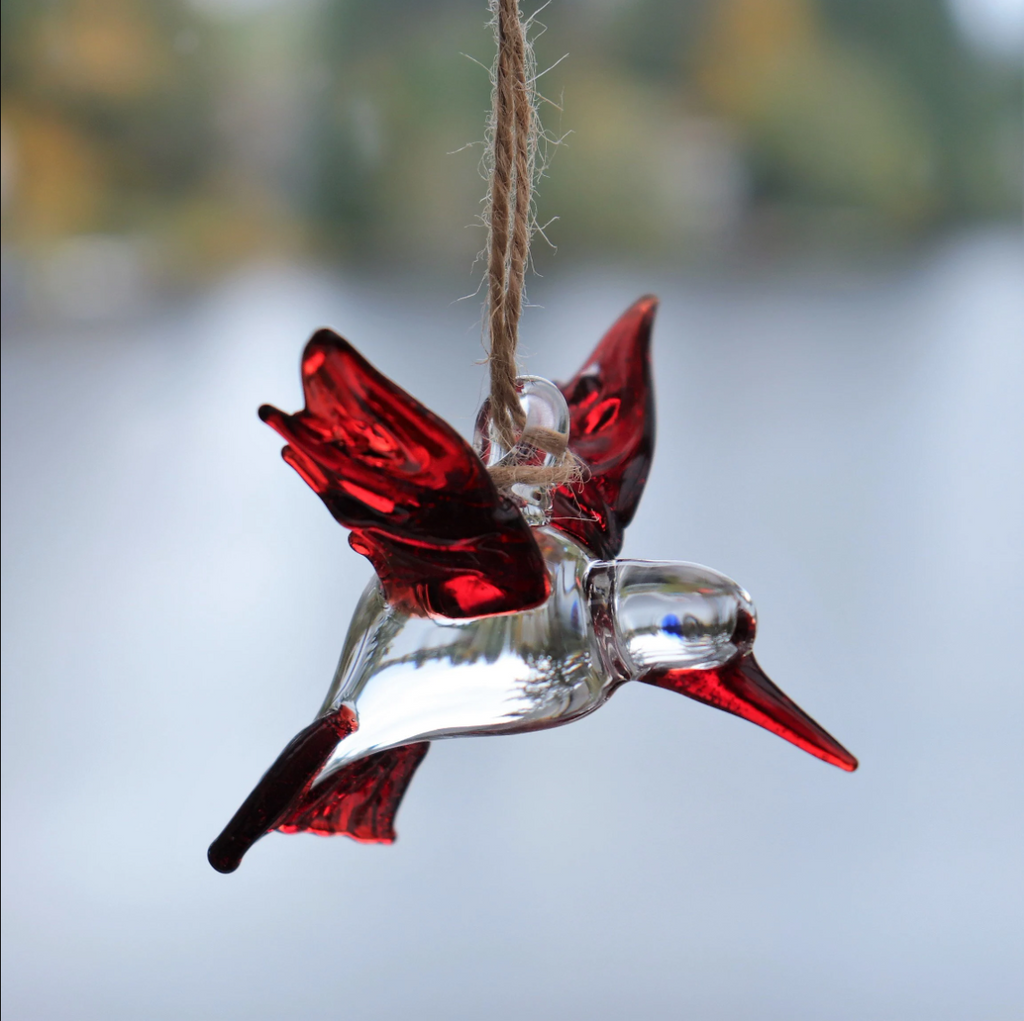 Glass Hummingbird Ornament in a Nest Gift Box