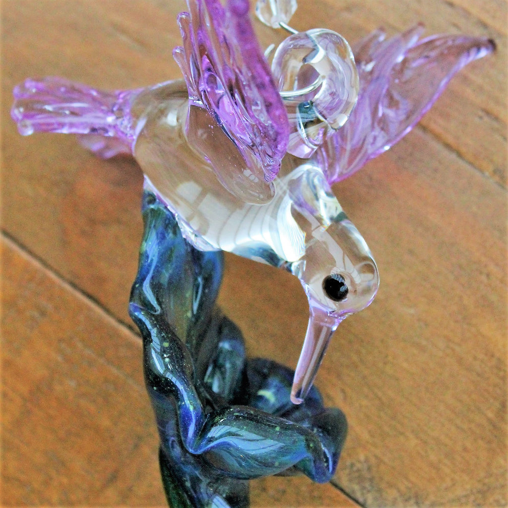 Hummingbird and Flower Sun-Catcher Ornament Hummingbird Decorations Suncatcher for Window Hanging Glass Figurine Bird