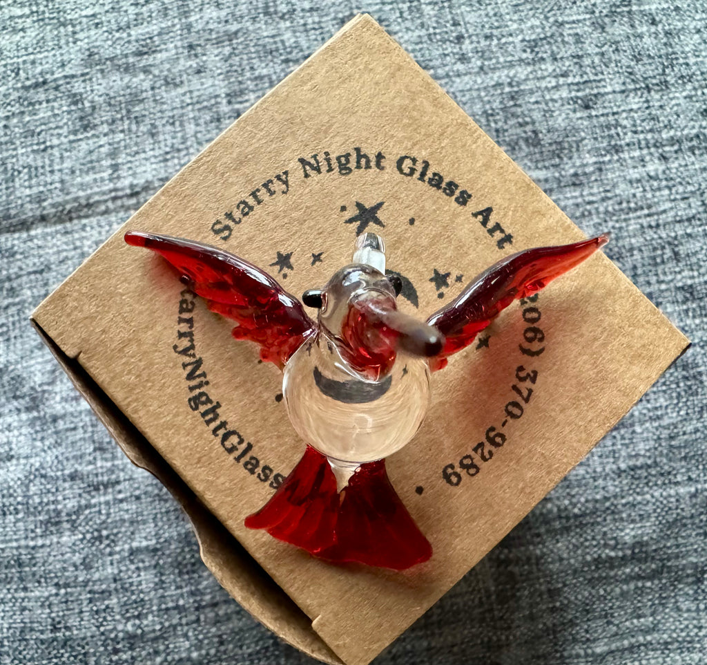 Glass Hummingbird Ornament in a Nest Gift Box