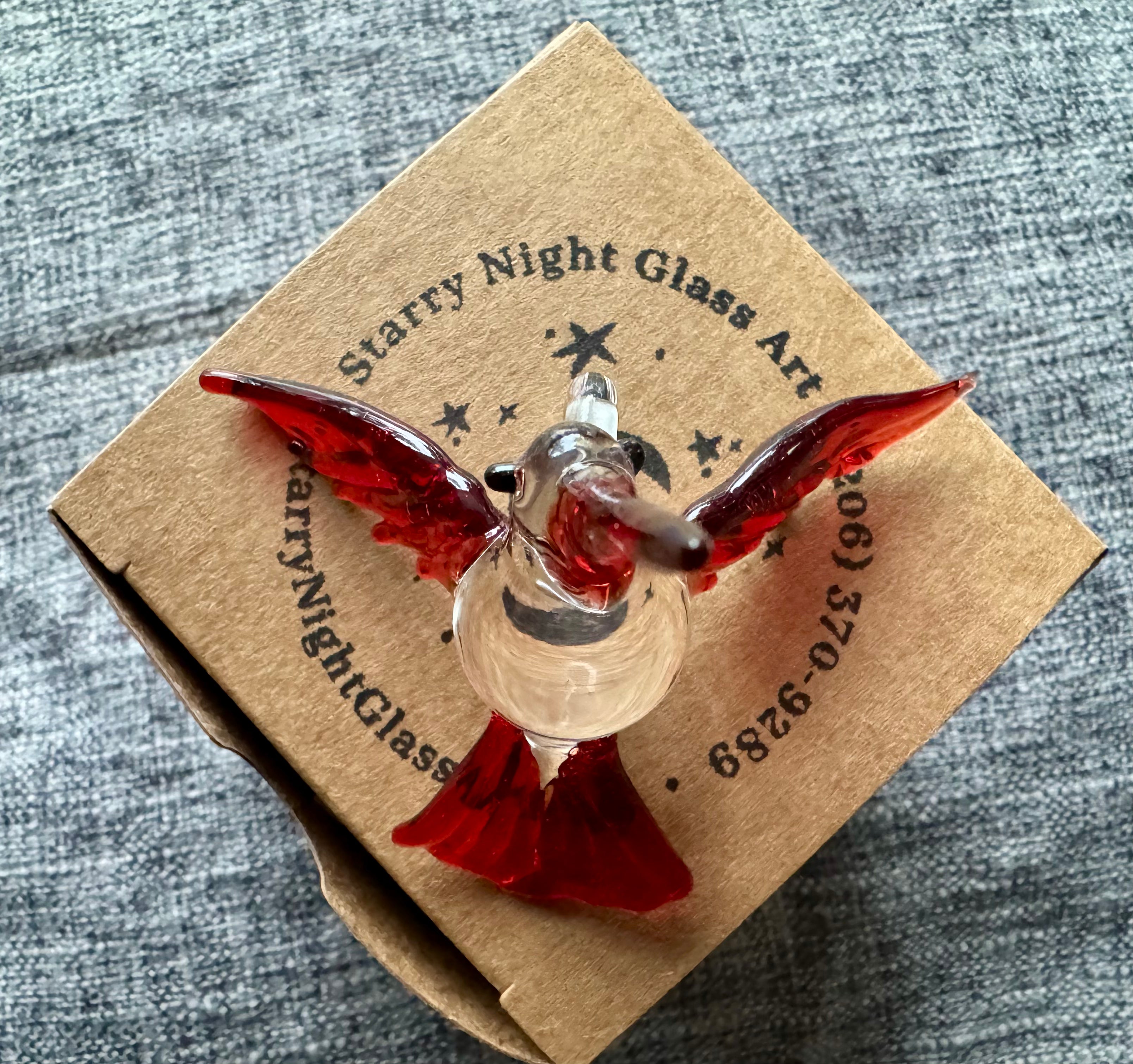 Glass Hummingbird Ornament in a Nest Gift Box