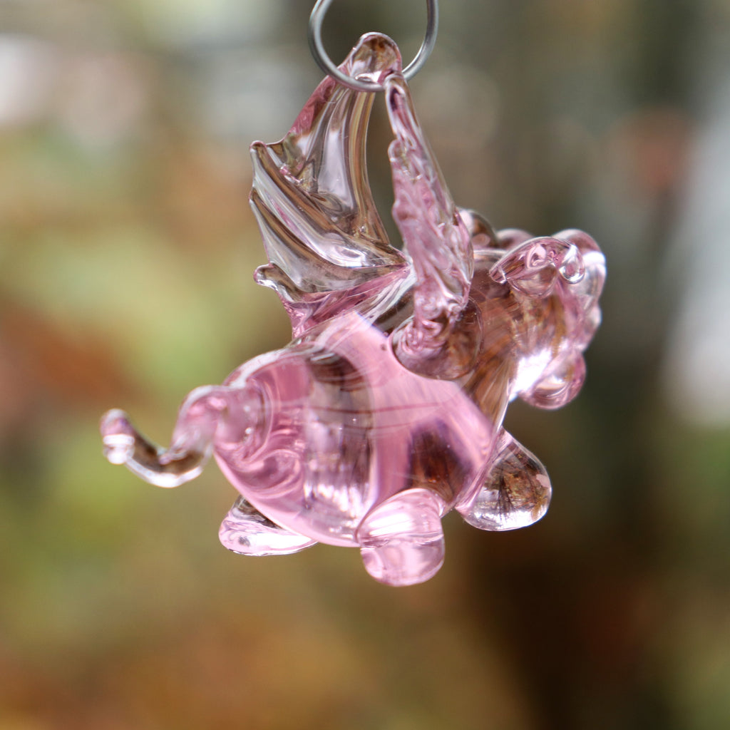 Cute "When Pigs Fly" Pink Glass Ornament | Pink Wing Piggy Glass Holiday Ornament |  Handmade Blown Glass Small Pig Figurine | Holiday Art