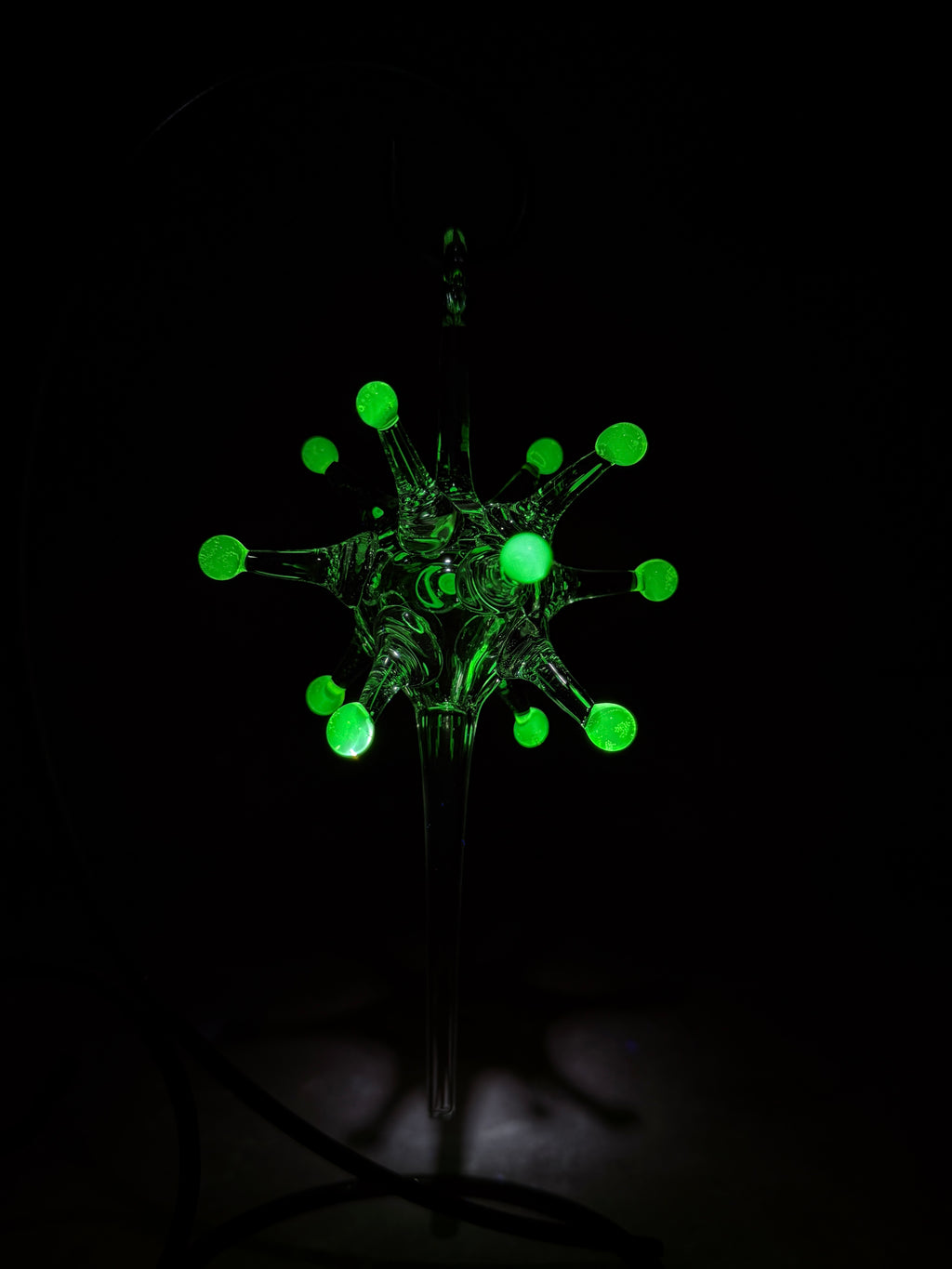 Uranium Atomic Starburst glass ornament glowing green