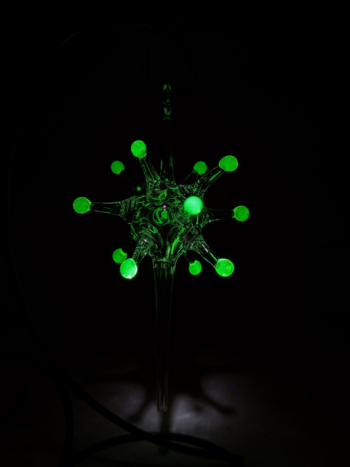 Uranium Atomic Starburst glass ornament glowing green